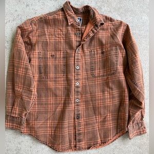 Vintage 90s Harley Davidson biker blues orange black flannel long sleeve